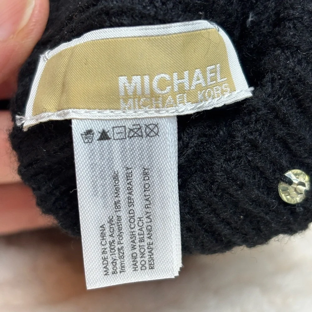 Michael Kors Black Knit Gem Gloves, Ladies